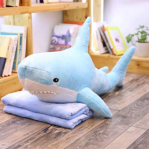 Dehcye 60-140cm Big Giant Polupar Shark Skin Soft Plush Shark Abrigo semiacabado Pez Almohada Juguetes Muñeca Regalo de Moda para niños Bebé 140cm Azul