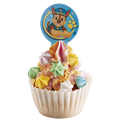 Dekora Dekorapin Decoración Comestible para Tartas Cupcakes o Pasteles de Cumpleaños Infantiles, 20 Obleas Comestibles de Paw Patrol la Patrulla Canina Tamaño 6,5x4cm, 135021