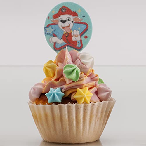 Dekora Dekorapin Decoración Comestible para Tartas Cupcakes o Pasteles de Cumpleaños Infantiles, 20 Obleas Comestibles de Paw Patrol la Patrulla Canina Tamaño 6,5x4cm, 135021