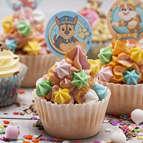 Dekora Dekorapin Decoración Comestible para Tartas Cupcakes o Pasteles de Cumpleaños Infantiles, 20 Obleas Comestibles de Paw Patrol la Patrulla Canina Tamaño 6,5x4cm, 135021