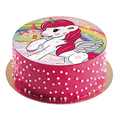 Dekora - Disco Comestible para Decoración de Tartas de Cumpleaños de Unicornio - 16 cm