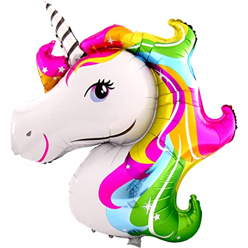 DekoRex Globos de papel de aluminio con cabeza de unicornio, 85 cm, fiesta temática