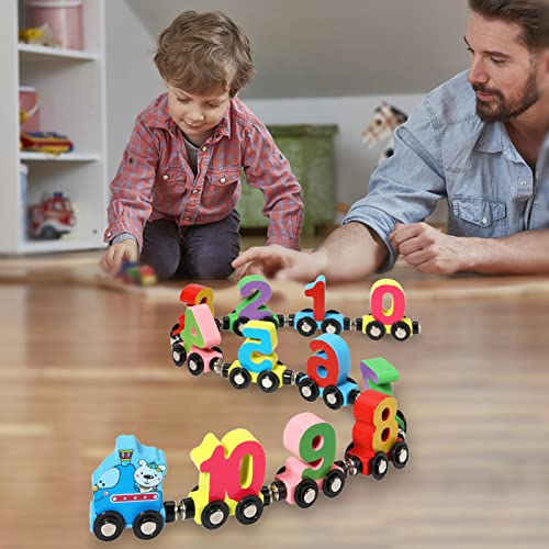 Dequate Juego de Tren de Juguete de Madera Bloque de construcción de Tren numérico magnético de 12 Secciones Juego de Tren Digital y Juguete Montessori para niños pequeños y niñas