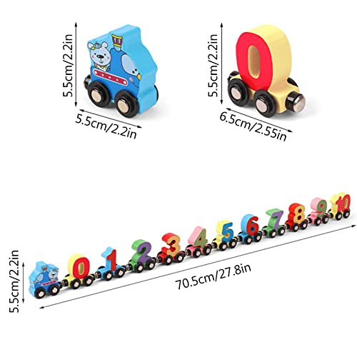 Dequate Juego de Tren de Juguete de Madera Bloque de construcción de Tren numérico magnético de 12 Secciones Juego de Tren Digital y Juguete Montessori para niños pequeños y niñas