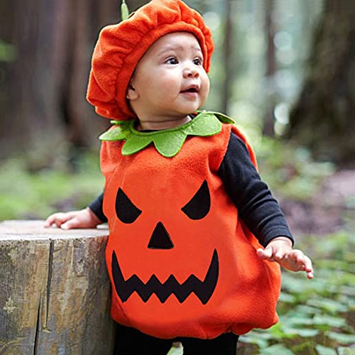 Detrade Disfraz de calabaza para bebé, disfraz de Halloween, mono con gorro, para cosplay, Kaneval o fiesta, 2 unidades, #04-naranja, 3-6 Meses