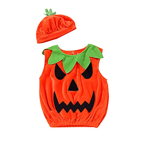 Detrade Disfraz de calabaza para bebé, disfraz de Halloween, mono con gorro, para cosplay, Kaneval o fiesta, 2 unidades, #04-naranja, 3-6 Meses