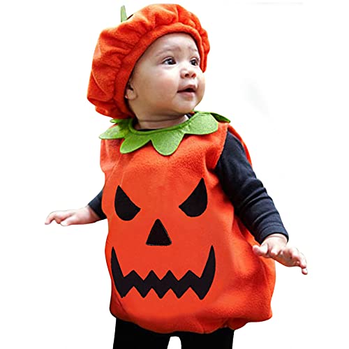 Detrade Disfraz de calabaza para bebé, disfraz de Halloween, mono con gorro, para cosplay, Kaneval o fiesta, 2 unidades, #04-naranja, 3-6 Meses