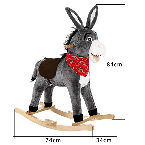 Deuba Balancín Mecedora Asno Burro Gris a báscula con Sonido Estructura de Madera Juguete sillín de Montar Peluche niños