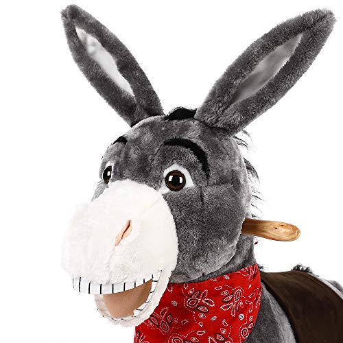 Deuba Balancín Mecedora Asno Burro Gris a báscula con Sonido Estructura de Madera Juguete sillín de Montar Peluche niños