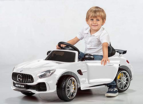 Devessport - Coche eléctrico para niños con Mando de Control Remoto - Mercedes GTR Blanco - Coche teledirigido con batería - Ideal para niños de 3 a 8 años (máximo 30 Kg) - Medidas: 102 x 62 x 53 Cm