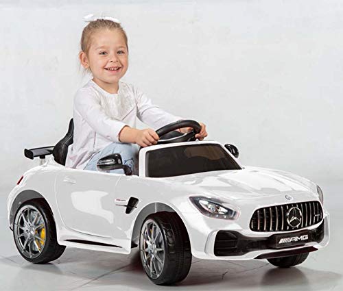 Devessport - Coche eléctrico para niños con Mando de Control Remoto - Mercedes GTR Blanco - Coche teledirigido con batería - Ideal para niños de 3 a 8 años (máximo 30 Kg) - Medidas: 102 x 62 x 53 Cm