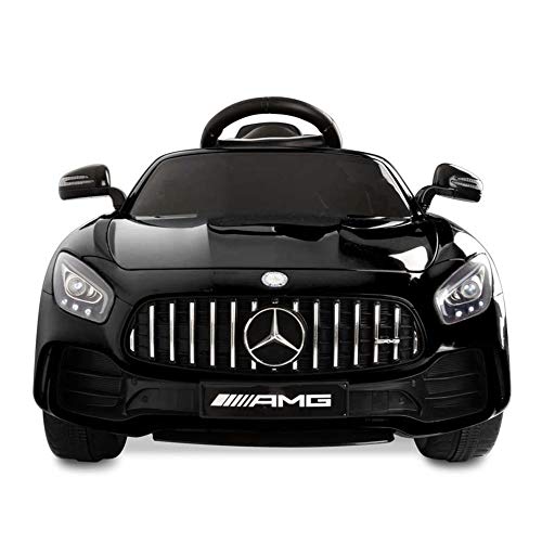 Devessport - Coche eléctrico para niños con Mando de Control Remoto - Mercedes GTR - Coche teledirigido con batería - Ideal para niños de 3 a 8 años (máximo 30 Kg) - Medidas: 102x62x53 cm (Negro)