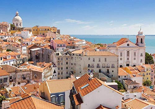 DFGJ Rompecabezas Vista panorámica sobre los tejados de Alfama Lisboa Portugal 2000 Piezas