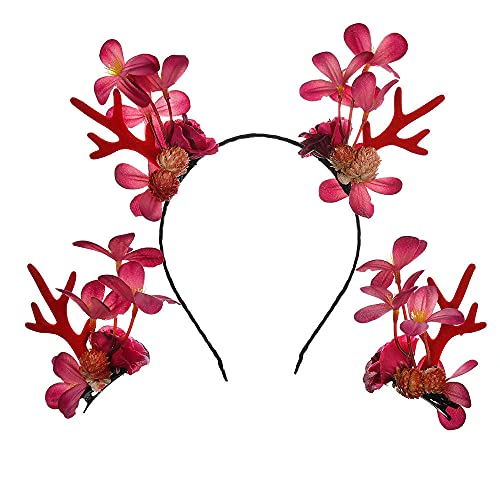 Diadema Navideña Una Variedad De Estilos De Flores Cornamentas Orejas De Ciervo De Navidad Diademas Horquillas Diademas Para El Cabello En Rojo