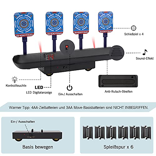 Diana para pistola Nerf, 4 modos de juego y 4 objetivos, valoración electrónica, restablecimiento automático, objetivos digitales, juguetes para niños de 6, 7, 8, 9 y 10 años, regalo de cumpleaños