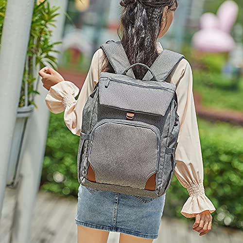 Dibiao Bolsa de pañales Mochila Multifunción Plegable Cuna con Cambiador Hombres Mujeres Bolsa de Viaje Cama de Bebé para Biberones Pañales-Gris