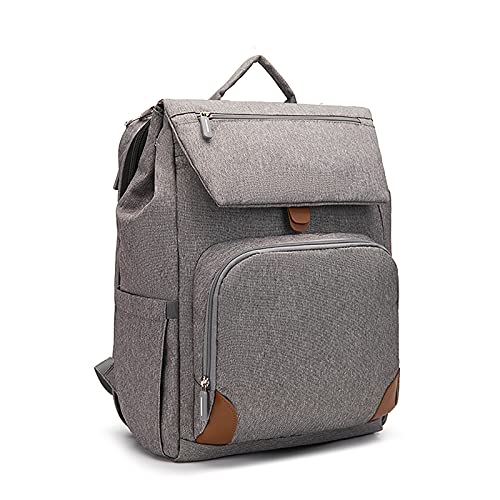 Dibiao Bolsa de pañales Mochila Multifunción Plegable Cuna con Cambiador Hombres Mujeres Bolsa de Viaje Cama de Bebé para Biberones Pañales-Gris