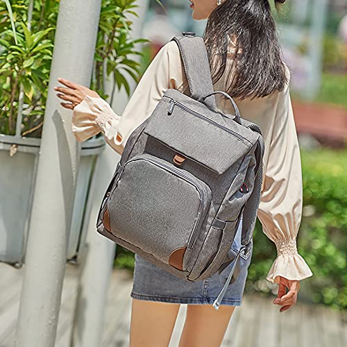 Dibiao Bolsa de pañales Mochila Multifunción Plegable Cuna con Cambiador Hombres Mujeres Bolsa de Viaje Cama de Bebé para Biberones Pañales-Gris