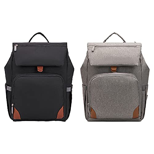 Dibiao Bolsa de pañales Mochila Multifunción Plegable Cuna con Cambiador Hombres Mujeres Bolsa de Viaje Cama de Bebé para Biberones Pañales-Gris