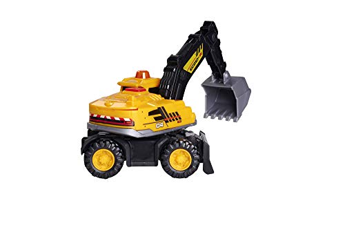 Dickie Toys 203302027 Excavadora, excavadora, vehículo de obras, brazo y pala manualmente, coche de juguete, coche de obras, caja de arena, juguetes, luz y sonido, incluye pilas, 16 cm, color amarillo