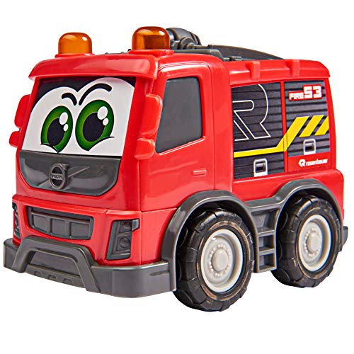 Dickie Toys 203812009 Qué es un Bombero de Volvo Rosenbauer con Rueda Libre, Incluye lo Que es el Libro, no destiñe y Resistente a la Saliva, Juguete a Partir de 1 año, 14,5 cm, Color Rojo