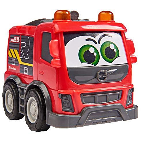 Dickie Toys 203812009 Qué es un Bombero de Volvo Rosenbauer con Rueda Libre, Incluye lo Que es el Libro, no destiñe y Resistente a la Saliva, Juguete a Partir de 1 año, 14,5 cm, Color Rojo