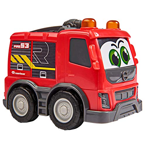 Dickie Toys 203812009 Qué es un Bombero de Volvo Rosenbauer con Rueda Libre, Incluye lo Que es el Libro, no destiñe y Resistente a la Saliva, Juguete a Partir de 1 año, 14,5 cm, Color Rojo