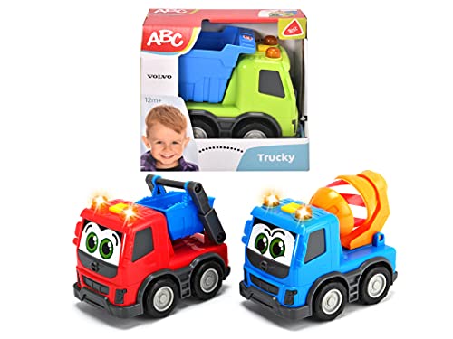 Dickie Toys Happy Series-Volvo FMX Vehículos de Construcción para niños a Partir de 1 año, Volquete, Hormigonera o Camión Contenedor, 13 cm, Modelos y Colores Aleatorios, 203811006