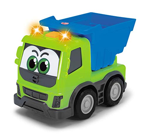 Dickie Toys Happy Series-Volvo FMX Vehículos de Construcción para niños a Partir de 1 año, Volquete, Hormigonera o Camión Contenedor, 13 cm, Modelos y Colores Aleatorios, 203811006