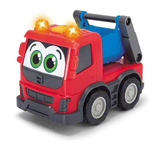 Dickie Toys Happy Series-Volvo FMX Vehículos de Construcción para niños a Partir de 1 año, Volquete, Hormigonera o Camión Contenedor, 13 cm, Modelos y Colores Aleatorios, 203811006