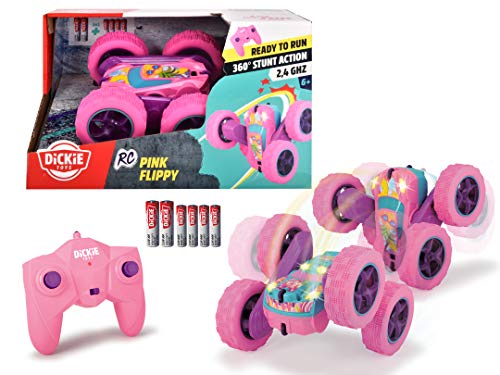 Dickie Toys Pink Drivez RC Candy Flippy - Coche de Juguete teledirigido con Mando a Distancia, hasta 8 km/h, para niños y niñas, Iluminado, a Partir de 6 años, 28 cm, Color Rosa y Turquesa