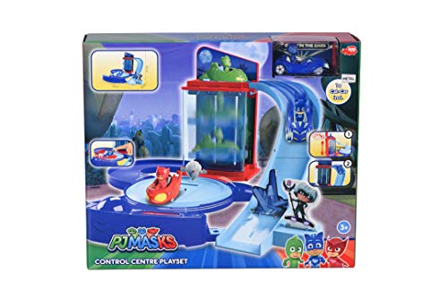 Dickie Toys PJ Masks - Centro de Juego para Tres vehículos, Plato Giratorio y Ascensor, rampa y móvil de PJ Masks (60 cm, a Partir de 3 años)