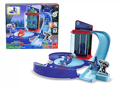 Dickie Toys PJ Masks - Centro de Juego para Tres vehículos, Plato Giratorio y Ascensor, rampa y móvil de PJ Masks (60 cm, a Partir de 3 años)