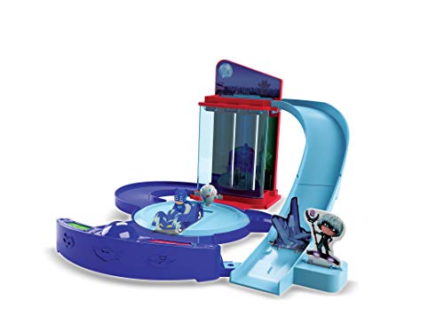 Dickie Toys PJ Masks - Centro de Juego para Tres vehículos, Plato Giratorio y Ascensor, rampa y móvil de PJ Masks (60 cm, a Partir de 3 años)