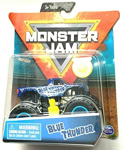 DieCast MonsterJam 2019 trueno azul con figura amarilla escala 1:64