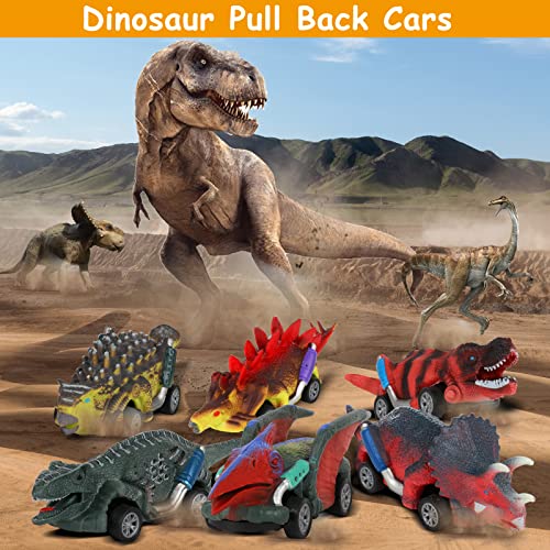 Dinosaurio Pull Back Cars Juguetes para niños y niñas de 3, 4, 5, 6, 7, 8 años, regalos para niños y niñas de 3 a 8 años, juguetes de dinosaurios para niños, Halloween, Navidad, paquete de 6