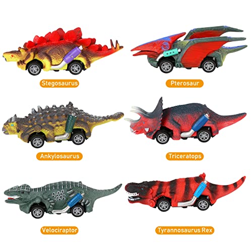 Dinosaurio Pull Back Cars Juguetes para niños y niñas de 3, 4, 5, 6, 7, 8 años, regalos para niños y niñas de 3 a 8 años, juguetes de dinosaurios para niños, Halloween, Navidad, paquete de 6