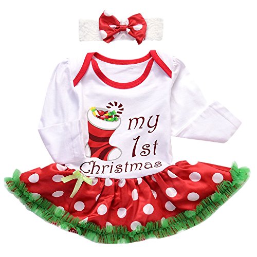 Disfraz de bebé para niña con diadema y calentadores de piernas, para Papá Noel, con volantes y falda tutú recién nacido, princesa, Navidad, disfraz de fiesta, 3pcs White+red Candy, 18 meses