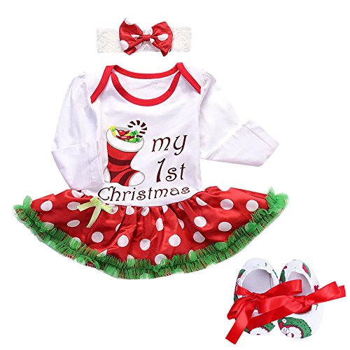 Disfraz de bebé para niña con diadema y calentadores de piernas, para Papá Noel, con volantes y falda tutú recién nacido, princesa, Navidad, disfraz de fiesta, 3pcs White+red Candy, 18 meses