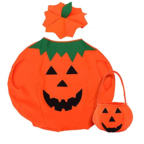 Disfraz De Calabaza De Halloween De 3 Piezas Disfraz De Calabaza De Fiesta Infantil Disfraz De Calabaza con Sombrero Disfraz De Calabaza Infantil para Carnaval, Juegos De rol, Fiestas TemáTicas