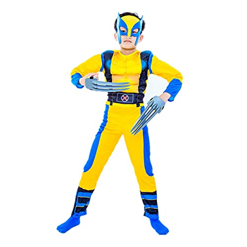 Disfraz de Cosplay de superhéroe de Wolverine para niño de Halloween, mono de héroe para niños, máscara/accesorios de fantasía de garra de lobo