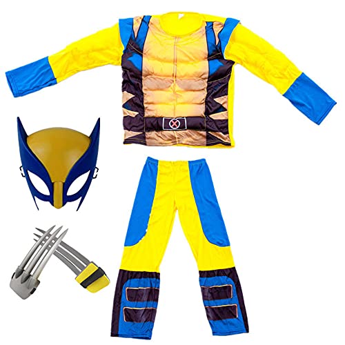 Disfraz de Cosplay de superhéroe de Wolverine para niño de Halloween, mono de héroe para niños, máscara/accesorios de fantasía de garra de lobo