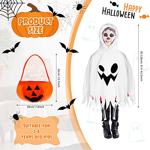 Disfraz de Fantasma de Halloween de Niños con Capa de Fantasma Blanco de Halloween y Bolsa de Dulces de Fantasma para Niños Pequeños