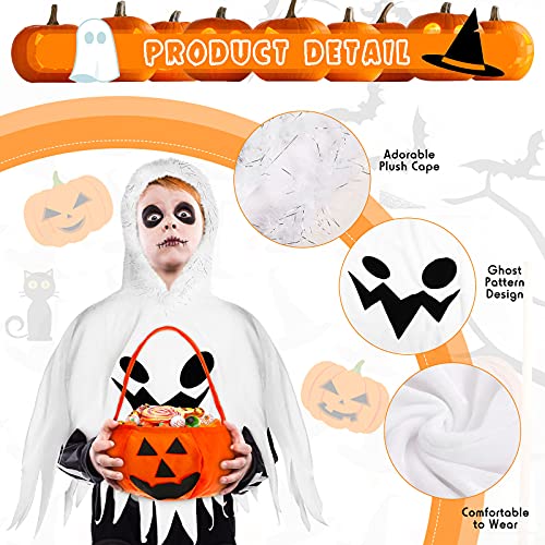 Disfraz de Fantasma de Halloween de Niños con Capa de Fantasma Blanco de Halloween y Bolsa de Dulces de Fantasma para Niños Pequeños