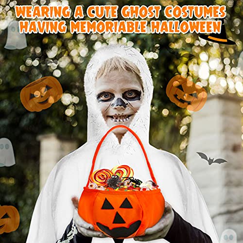 Disfraz de Fantasma de Halloween de Niños con Capa de Fantasma Blanco de Halloween y Bolsa de Dulces de Fantasma para Niños Pequeños