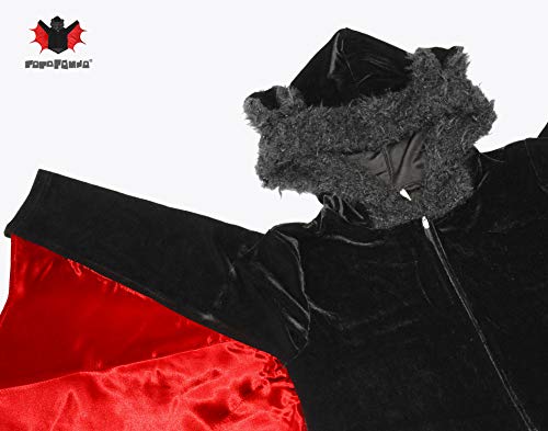 Disfraz de murciélago para niños Chaqueta con Capucha Capa de Halloween Vestido de Fiesta de Carnaval Negro Rojo (128)