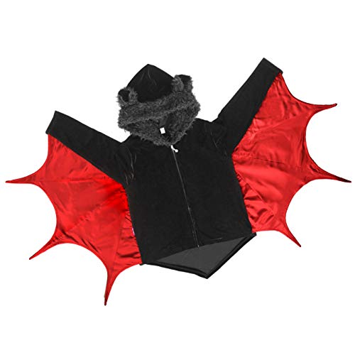 Disfraz de murciélago para niños Chaqueta con Capucha Capa de Halloween Vestido de Fiesta de Carnaval Negro Rojo (128)