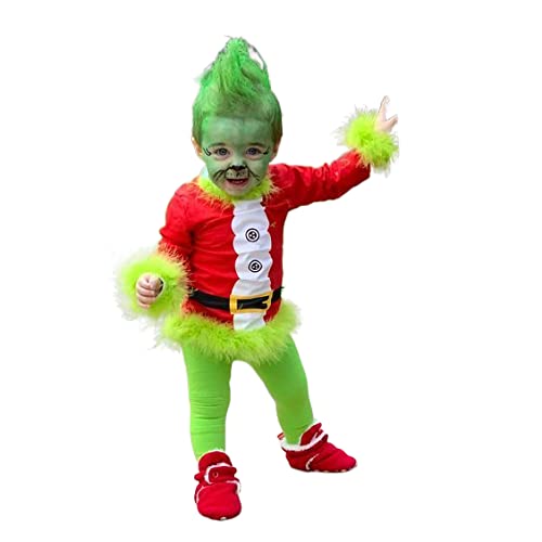 Disfraz de Navidad divertido disfraz de adulto para niños, incluye máscara de monstruo verde para hombres, Navidad Grinch Cosplay traje de Santa, 1, 100 cm