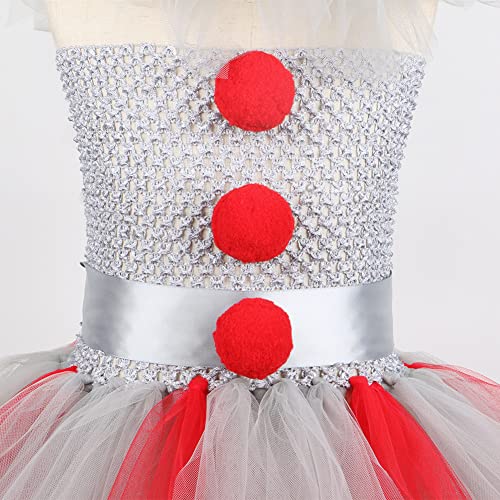 Disfraz de Payaso Pennywise sin Mangas Princesa Vestido Tutu en Tulle con Aro de Pelo Disfrace de Fiesta de Cumpleaños Cosplay Halloween Trajes de Noche Carnaval Navidad Ceremonia Rojo 8-9 Años