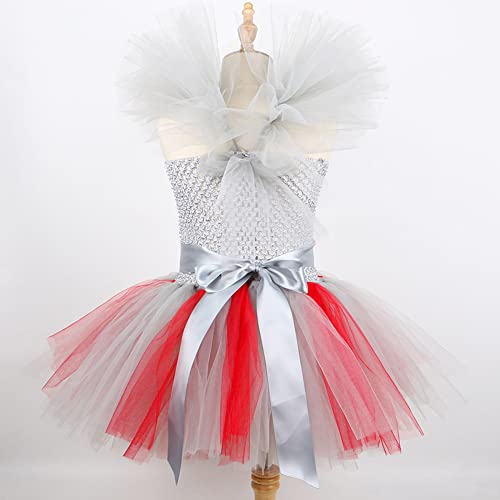 Disfraz de Payaso Pennywise sin Mangas Princesa Vestido Tutu en Tulle con Aro de Pelo Disfrace de Fiesta de Cumpleaños Cosplay Halloween Trajes de Noche Carnaval Navidad Ceremonia Rojo 8-9 Años